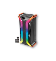 Çift Mikrofonlu Karaoke Seti Dev 8x2 İnç Bluetooth Kule Hoparlör RGB LED Işıklı Kumandalı (Siyah)