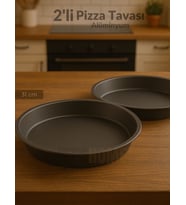 2'li Pizza Tavası Seti Alüminyum Pizza Tepsisi Yapışmaz Lahmacun Pide Tavası 31 Cm