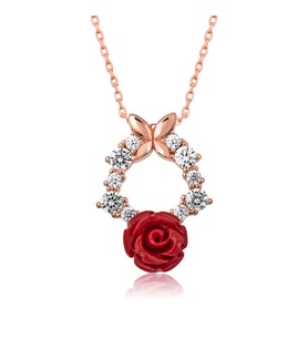 925 Ayar Gümüş Rose Kırmızı Gül Kolye