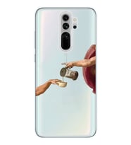 Xiaomi Redmi Note 8 PRO Uyumlu Eller Tablosu ve Kahve Tasarımlı Şeffaf Telefon Kılıfı