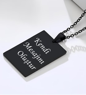 Kişiye Özel Kendin Tasarla İsim Soyisim Tarih Ve kendi mesajını Oluştur Tasarımlı Siyah Çelik Erkek Kolye Kararmaz Siyah Çelik Künye