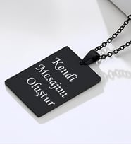 Kişiye Özel Kendin Tasarla İsim Soyisim Tarih Ve kendi mesajını Oluştur Tasarımlı Siyah Çelik Erkek Kolye Kararmaz Siyah Çelik Künye