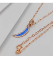 Gümüş Ay Model Mineli Ve Zirkon Taşlı Kolye 925 Ayar