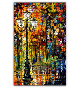 Cakapuzzle Sokak Lambası ve Ağaçlar Yağlıboya Puzzle Yapboz MDF (Ahşap) (120 Parça)