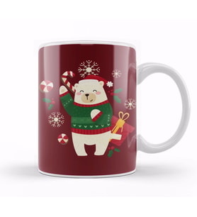Happy Christmas Polar Bear Kupa Bardak Porselen