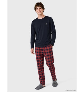 LC WAIKIKI Lacivert Yılbaşı Temalı Erkek Pijama Üst