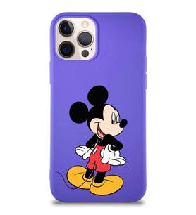 Apple iPhone 12 Pro Soft Premier Kapak Mickey Mouse-D Tasarımlı Silikon Kılıf - Mor (Şeffaf)