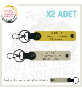 Yol Arkadaşlarına Özel İsim Plaka, A Rh (-) Kan Grubu Yazılı Kişisel x2 Anahtarlık, Sarı-S Kahve-SK