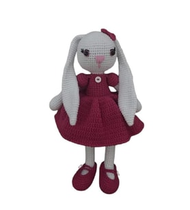 Fuşya Şirin Uzun Kulak Tavşan Uyku Arkadaşı Amigurumi Organik Oyuncak