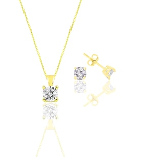 Gümüş altın yaldızlı tek taş kolye ve küpe gümüş set SGTL10592GOLD (Rose)