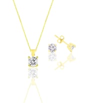 Gümüş altın yaldızlı tek taş kolye ve küpe gümüş set SGTL10592GOLD (Rose)