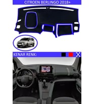 Citroen Berlingo 2018+ Modelleri Için Uygun Torpido Koruma Halısı Siyah Kenar Renk Mavi