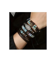 6li Unisex Retro Ahşap Boncuklu Erkek / Kadın Bileklik Seti (01)