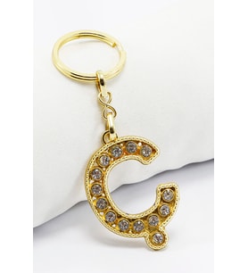 Gold Renkli Parlak Taşlı Ç Harfi Anahtarlık, Hediyelik Harfli Anahtarlık (Standart)