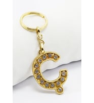 Gold Renkli Parlak Taşlı Ç Harfi Anahtarlık, Hediyelik Harfli Anahtarlık (Standart)