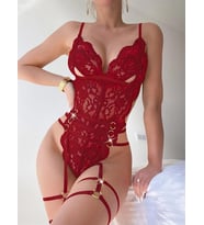 Arias Closet Kırmızı Dantel İşlemeli Fantezi Body Jartiyer Takımı