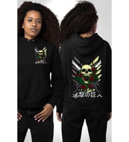 Gül ve İskelet  Siyah Kapüşonlu Sweatshirt Kadın Erkek Ön Minimal Sırt Baskılı