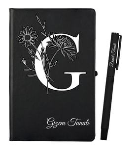 Doğumgünü Hediyesi Kişiye Özel Hazırlanmış Siyah Defter ve Kalem Seti