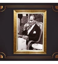 Altın Varaklı Çerçeveli Paspartulu Atatürk Tablo TR0831 (Gold)