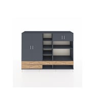 Hyperion Dolap 12 Raflı 4 Çekmeceli 4 Kapaklı 220x44x163 Antrasit-Antrasit/Çam