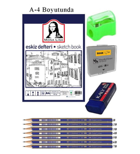 Eskiz Defteri A4 50 Yaprak Karakalem Çizim Seti Hamur Silgi Faber Castell Dereceli Kalem Hobi Tasarım Seti (Beyaz)