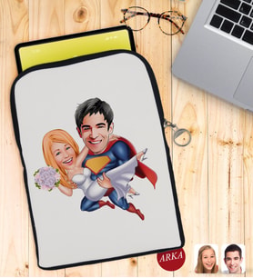BK Gift Kişiye Özel Sevgililer Karikatürlü Taşınabilir Koruyucu Tablet Kılıfı & Organizer Çanta - Siyah-92