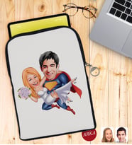 BK Gift Kişiye Özel Sevgililer Karikatürlü Taşınabilir Koruyucu Tablet Kılıfı & Organizer Çanta - Siyah-92
