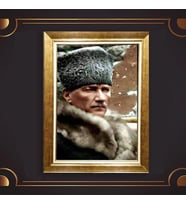 Altın Varaklı Çerçeveli Paspartulu Atatürk Tablo z5151 (Gold)
