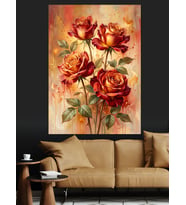 Turuncu Kırmızı Gül Buketi Dekoratif Kanvas - Mdf Ahşap Tablo