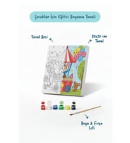 Dondurma Arabası Temalı Çocuk Boyama Tuvali – Şövalesiz Eğitici Boyama Seti 20x20 cm