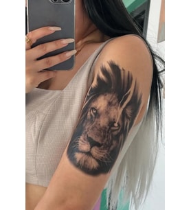 Karat Tattoo Aslan Desenli Su Geçirmez Geçici Dövme Kol Omuz Bacak Uyumlu Siyah Büyük Tattoo