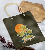 BK Gift Kişiye Özel Yaz Temalı İsimli Haki Halat Saplı Kumaş Plaj Çantası -2, Baskılı Omuz Çantası, Alışveriş Çantası, Arkadaşa Hediye, Sevgiliye Hediye