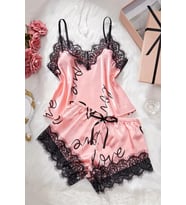 Merry See Love Kalp Baskılı Şortlu Pijama Takımı (Pembe)