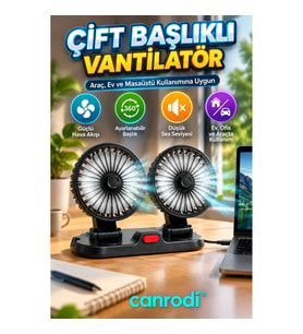 Çift Başlıklı Taşınabilir Vantilatör – Araç, Ev ve Masaüstü Kullanıma Uygun