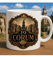 Çorum Temalı Memleket Kupası – 19 Çorum Hattuşa Saat Kulesi ve Leblebi Premium Baskılı Seramik Kupa