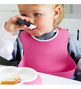 Çocuk Bebek Mama Önlüğü Dökülme Engelleyici Bükülebilir Pembe (5343)