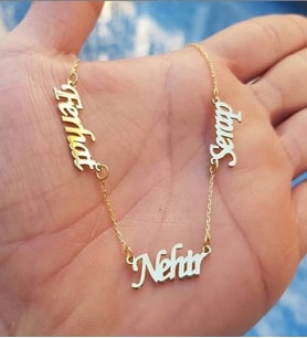 Kişiye Özel 3 İsimli 24 Ayar Has Altın Kaplama Gümüş Kolye