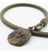 Kızılderili Şef Mitolojik Bronz Metal Haki Yeşil  Deri Erkek Kolye Q0945