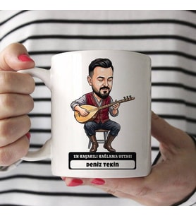 Bağlama Ustası Müzisyen Erkek Karikatürlü Kupa Bardak