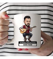 Bağlama Ustası Müzisyen Erkek Karikatürlü Kupa Bardak