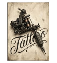 Vintage Dövme Makinesi Tattoo Yazısı Dekoratif Kanvas - Mdf Ahşap Tablo