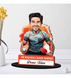 Kişiye Özel Erkek Masa Tenisçisine Hediye Karikatürlü Biblo