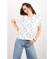 Kadın Baskılı Bisiklet Yaka Oversize T-shirt