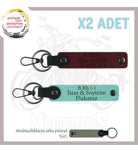 Motor Tutkunlarına Özel İsim Plaka, B- Kan Grubu Yazılı Özel Üretim x2 Anahtarlık, Turkuaz-Bordo-Gr (Çok Renkli)