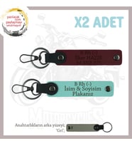 Motor Tutkunlarına Özel İsim Plaka, B- Kan Grubu Yazılı Özel Üretim x2 Anahtarlık, Turkuaz-Bordo-Gr (Çok Renkli)