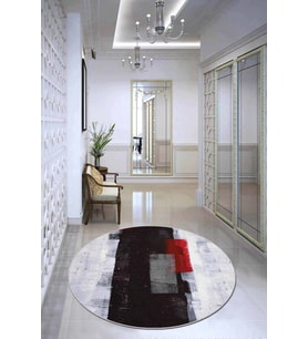 Kırmızı Kaymaz Tabanlı Modern Yuvarlak Mutfak Halısı AR566