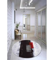 Kırmızı Kaymaz Tabanlı Modern Yuvarlak Mutfak Halısı AR566
