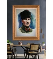 Altın Varaklı Çerçeveli Paspartulu Atatürk Tablo nh110 (Gold)