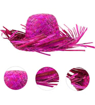 Tropikal Parti Pembe Fuşya Hasır Hawaii Şapkası 13x36 cm