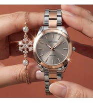Bileklik Hediyeli Rose Gold/Metalik Kahve Kadran Kadın Kol Saati 35 mm Çelik Kordon 2 Yıl Garantili